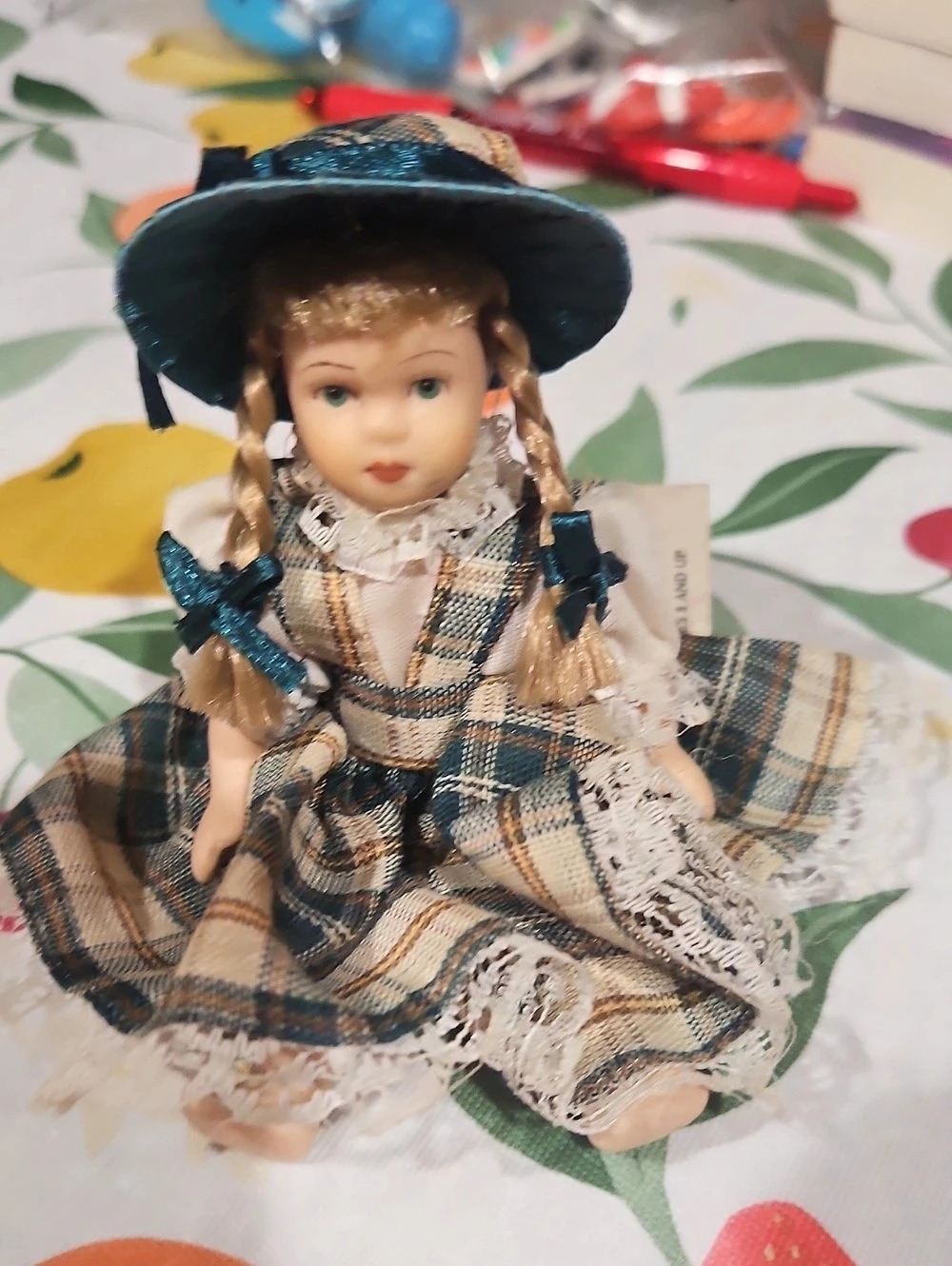 Sewing Plaid Porcelain-Style Doll
